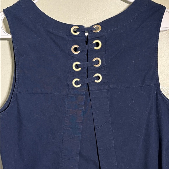 Vintage heyton Navy Blue Aline Sleeveless cotton Dress M - Picture 4 of 6